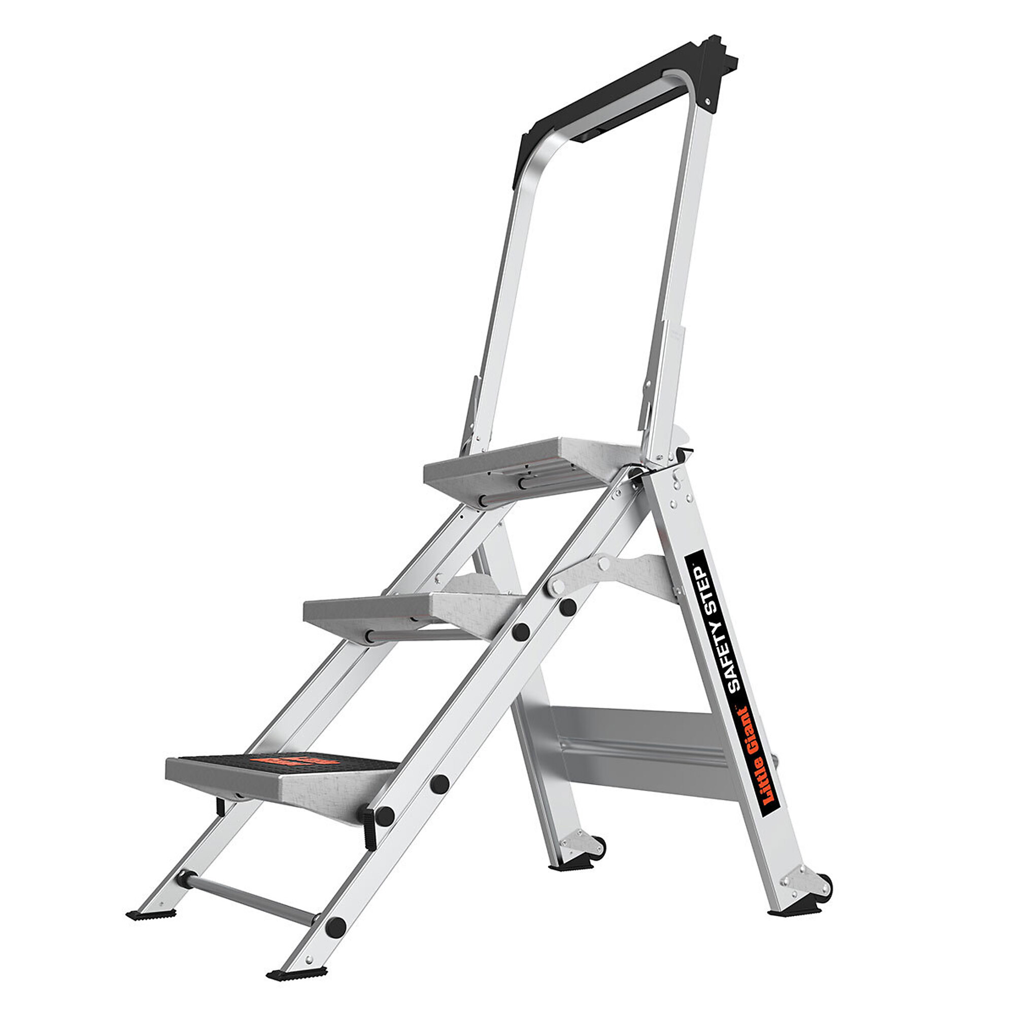 Little Giant Ladder, SAFETY STEP 3-Step 300 lb Alum Step Stool Handrail, Height 3 ft, Capacity 300 lb, Material Aluminum, Model# 10310BA